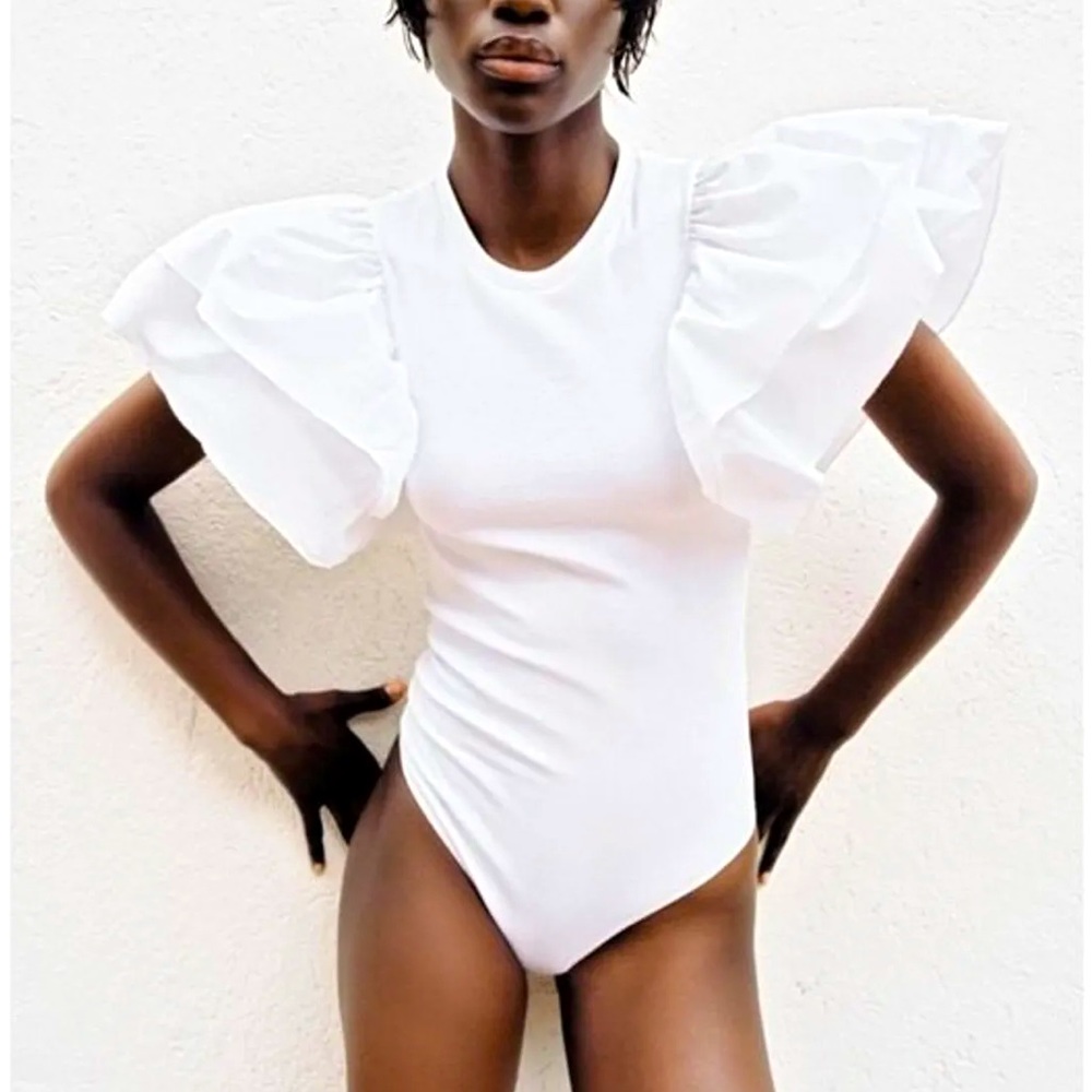 Zara Ribbed Ruffle Bodysuit Size Large